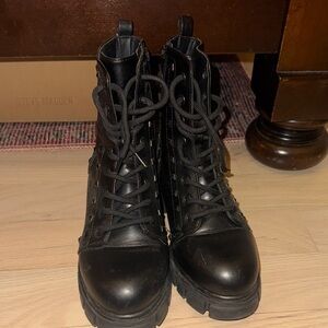 MIA Black Lace-Up Chunky Combat Boots